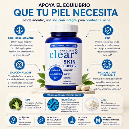 Clear 3 Skin Support: Apoyo integral para una piel saludable.