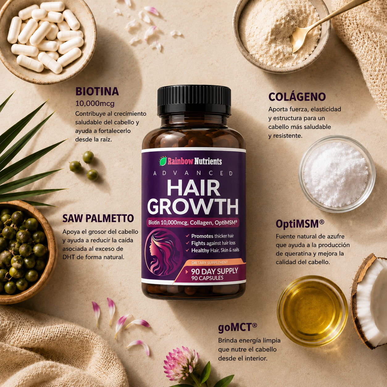 Rainbow Nutrients Hair Growht: Cabello más fuerte desde adentro