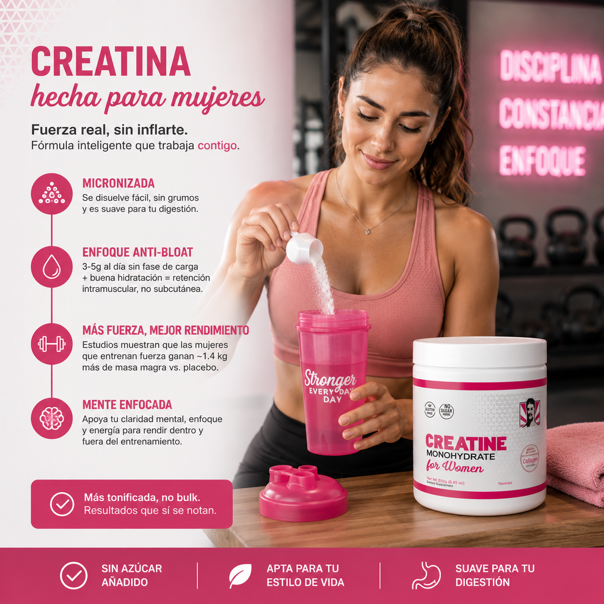 Creatine Monohydrate For Women: Fuerza que se nota, confianza que crece.